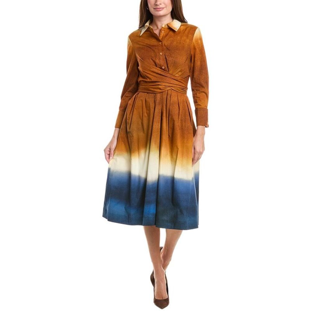 Oscar De La Renta Womens Wrap Abstract Ombre Shirtdress, Orange